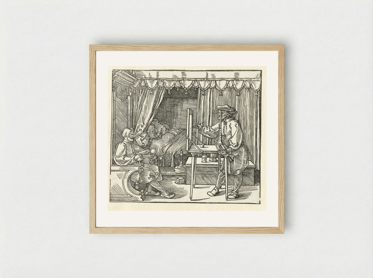 Draftsman Drawing a Reclining Nude - Albrecht Dürer - Framed Print Wood