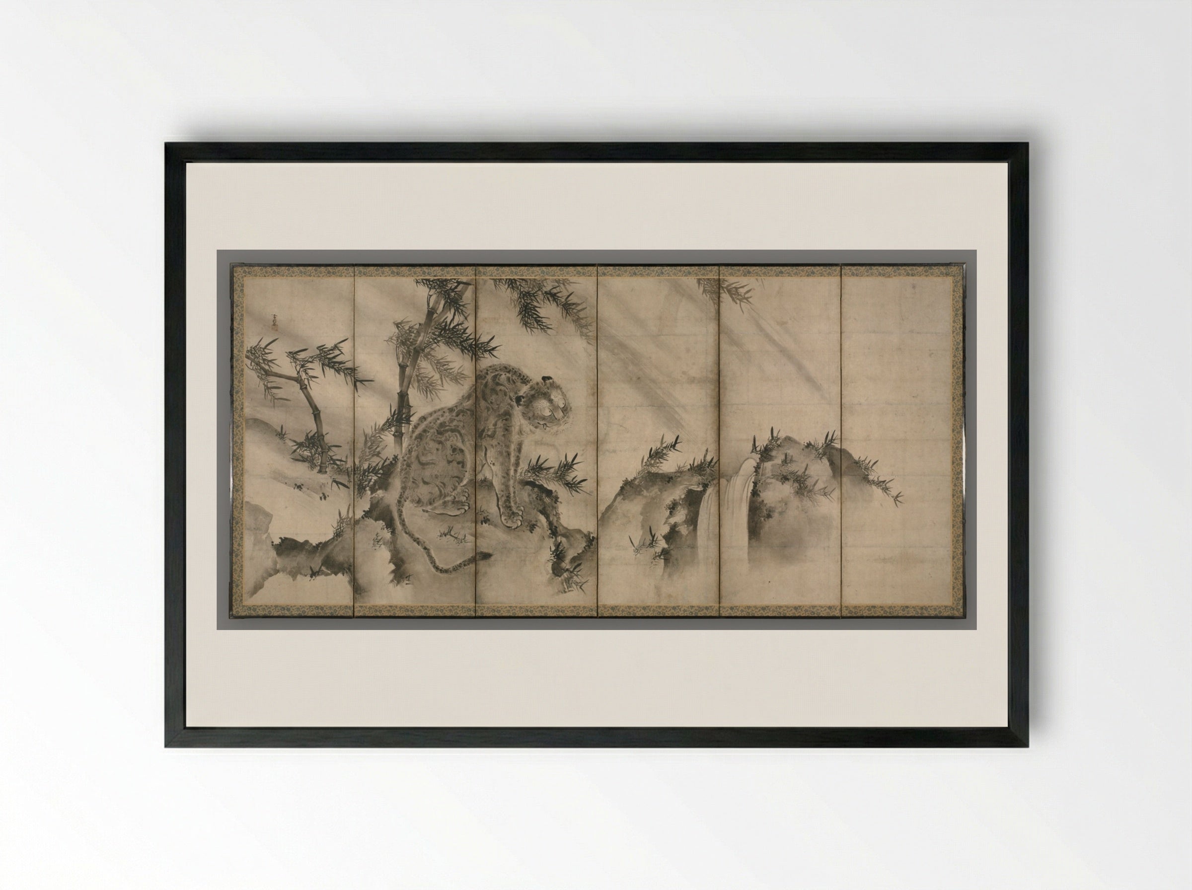 Dragon and Tiger - Sesson Shūkei - Framed Print Black