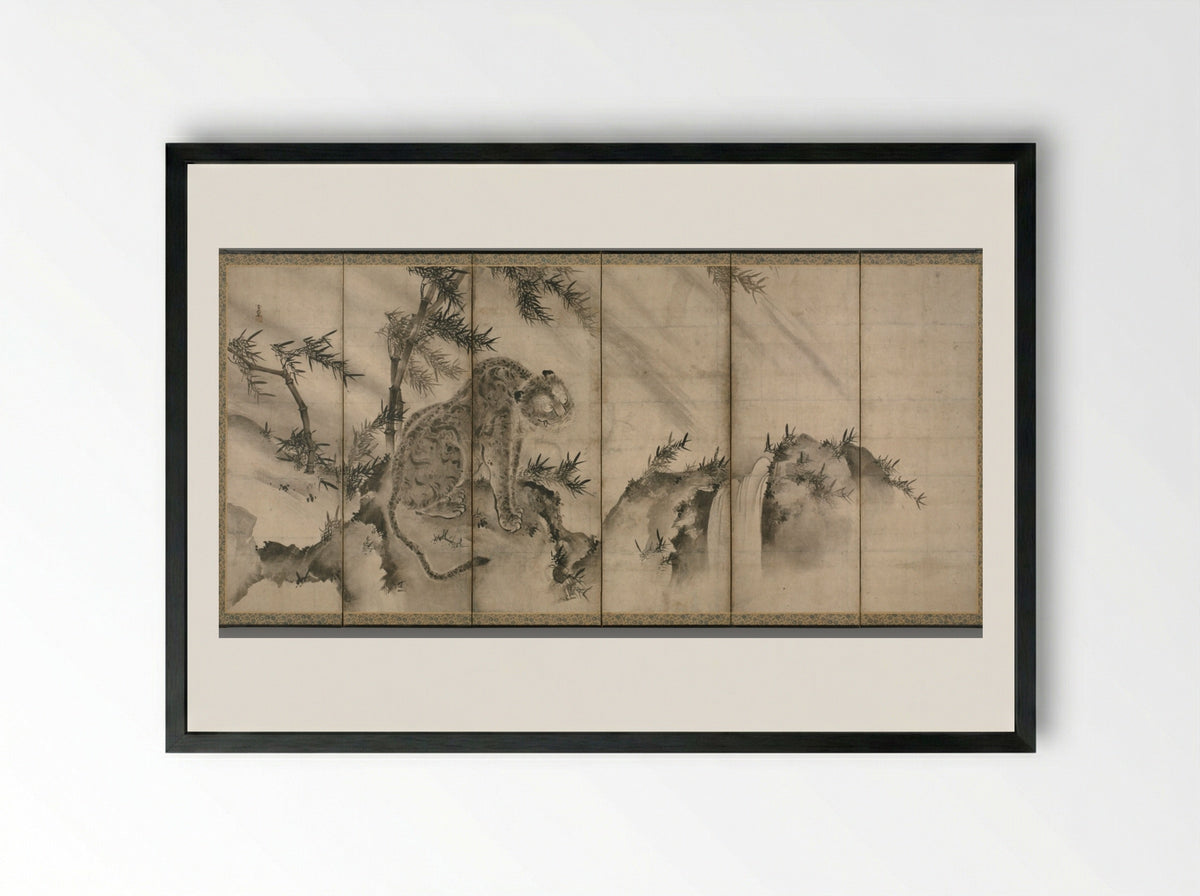 Dragon and Tiger - Sesson Shūkei - Framed Print Black
