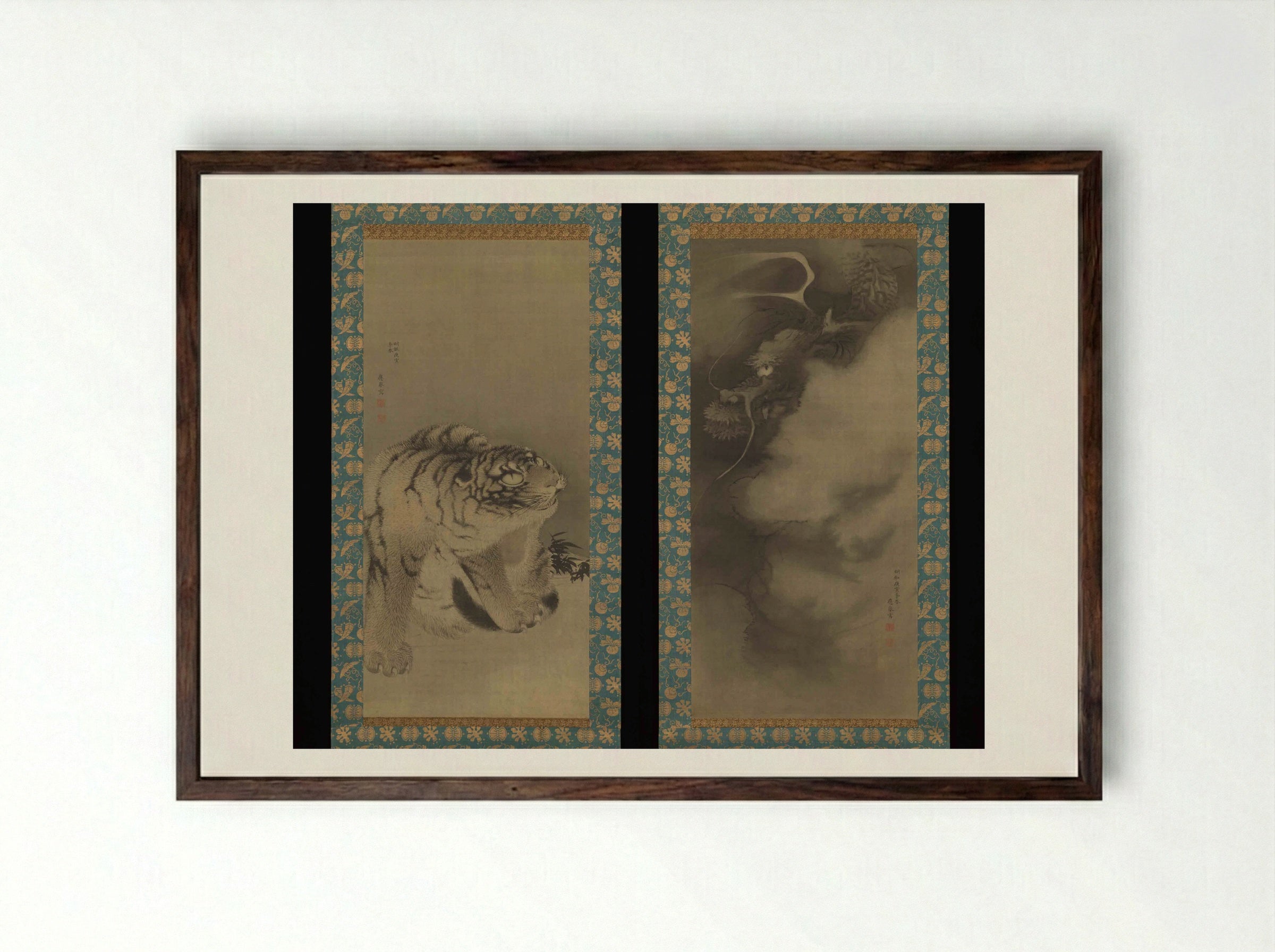 Dragon and Tiger - Maruyama Ōkyo - Framed Print Dark Wood