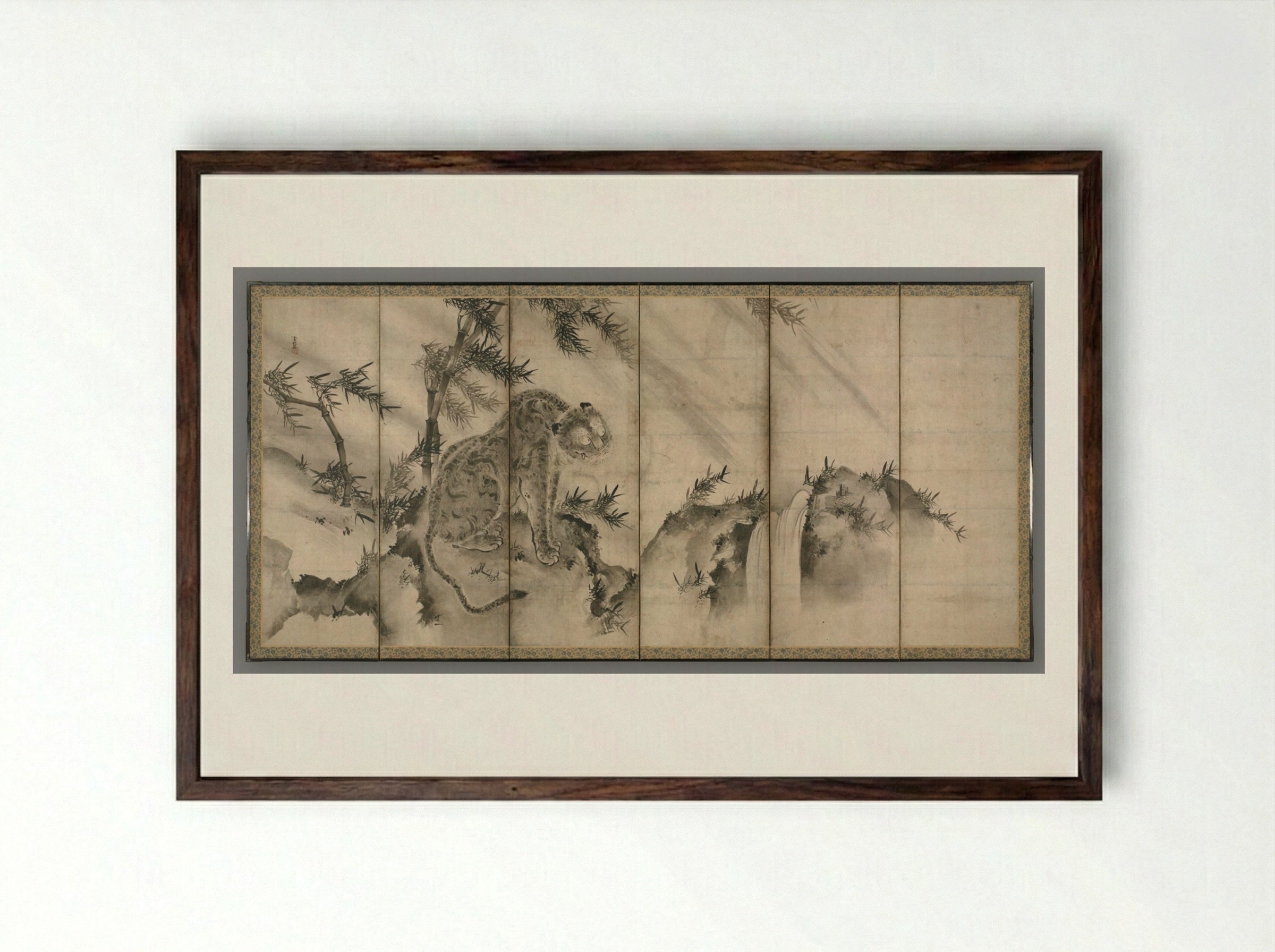 Dragon and Tiger - Sesson Shūkei - Framed Print Dark Wood