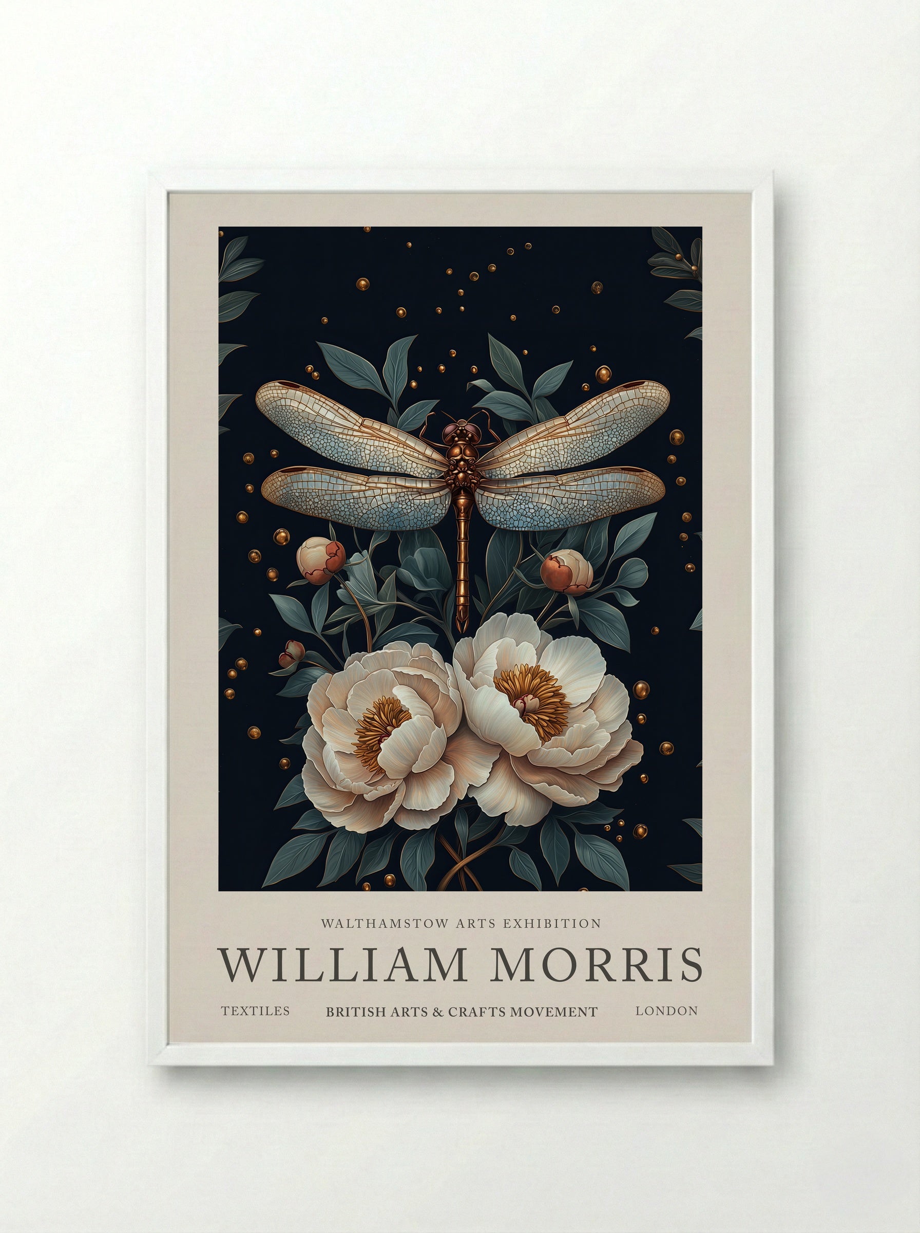 Dragonfly Dazzle - William Morris - Framed Print White