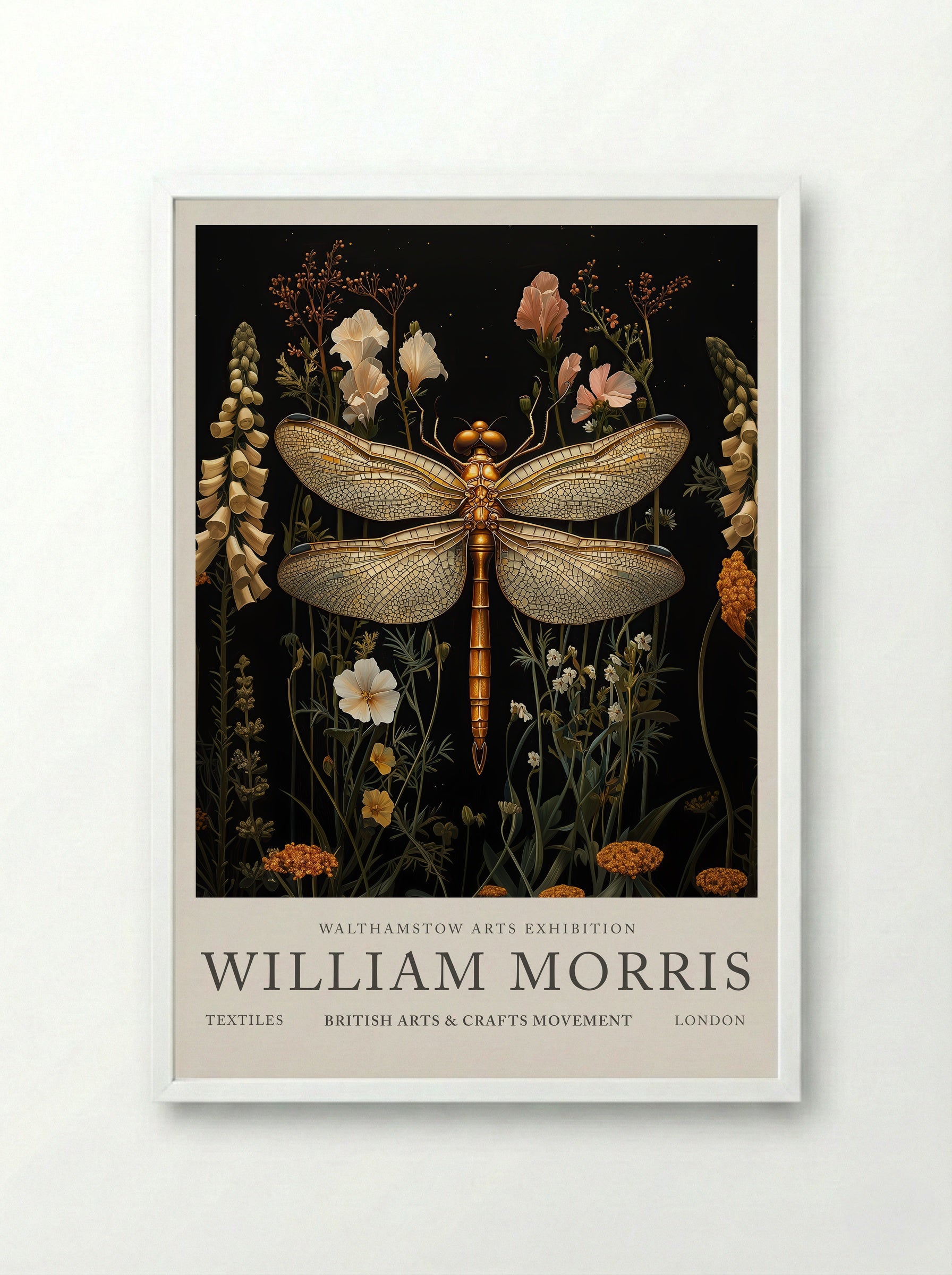Dragonfly Gleam - William Morris - Framed Print White
