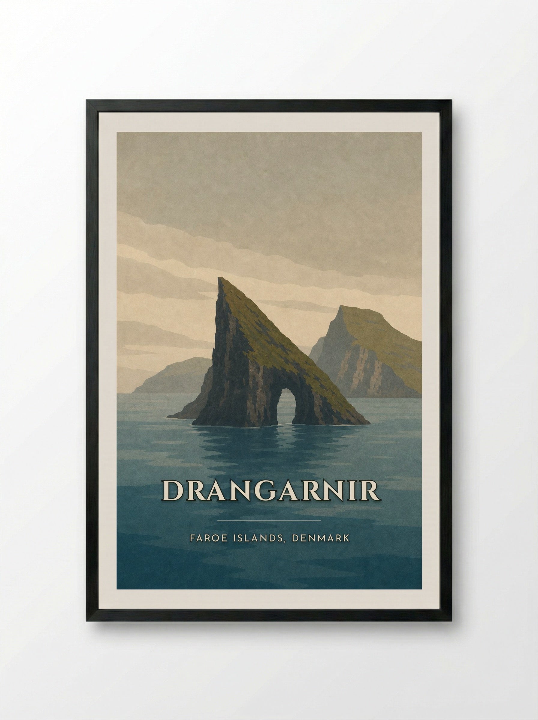 Drangarnir Travel Poster Artwork - Framed Print Black