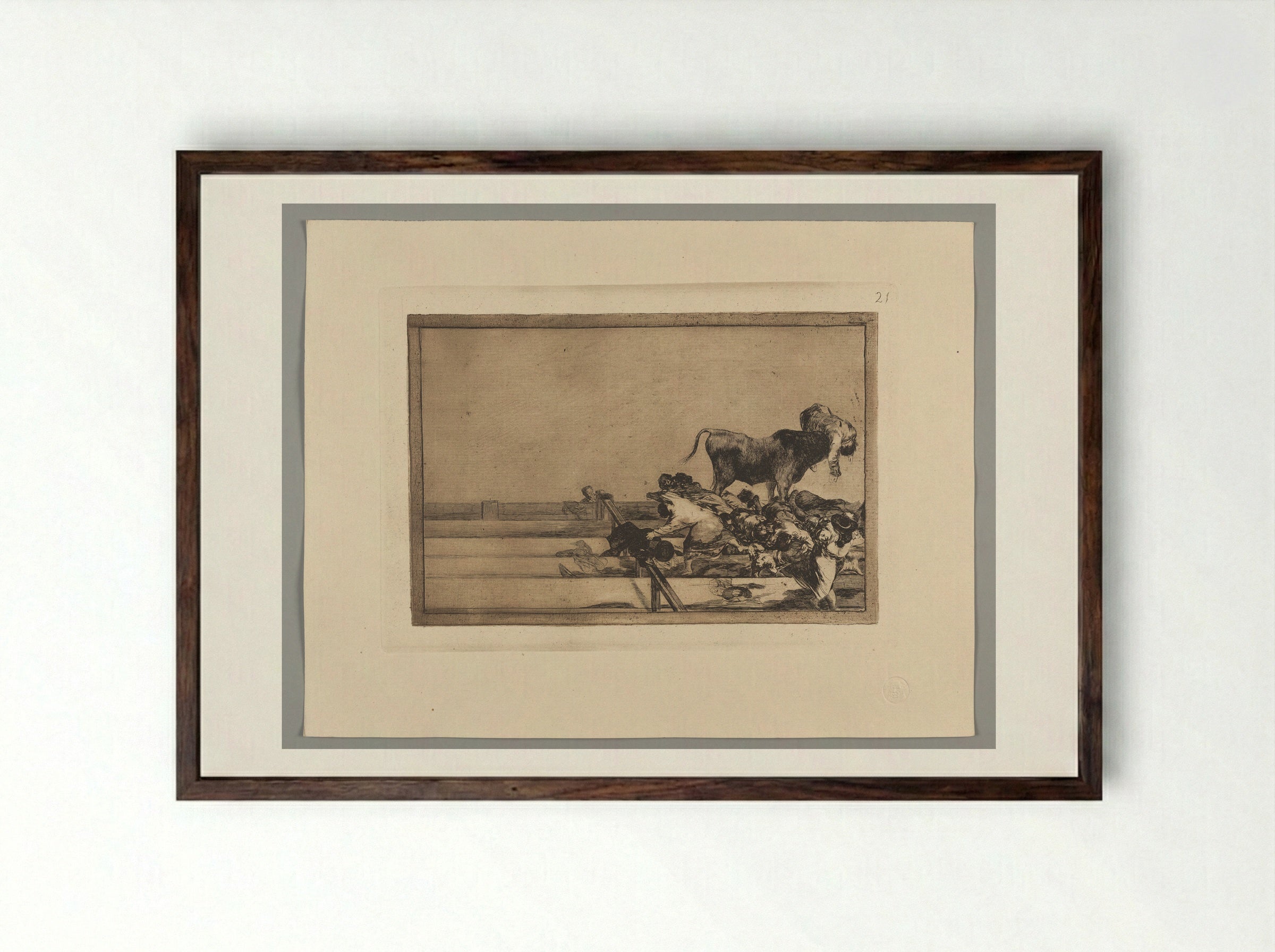 Dreadful Events in the Front Rows of the Ring at Madrid and Death of the Mayor of Torrejon - Francisco José de Goya y Lucientes - Framed Print Dark Wood