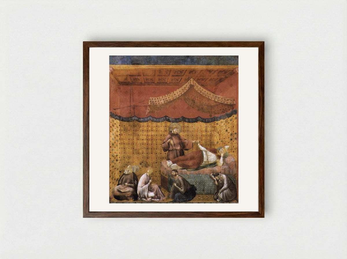 Dream of St. Gregory - Giotto di Bondone - Framed Print Dark Wood