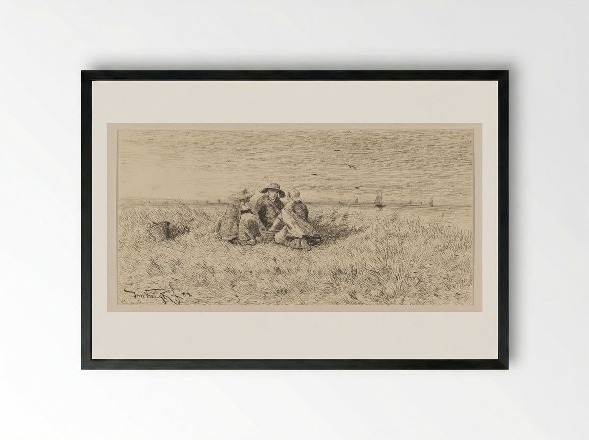 Drie Scheveningsche vrouwen in de duinen - Jan Vrolijk - Framed Print Black