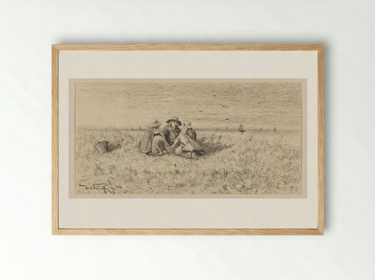 Drie Scheveningsche vrouwen in de duinen - Jan Vrolijk - Framed Print Wood