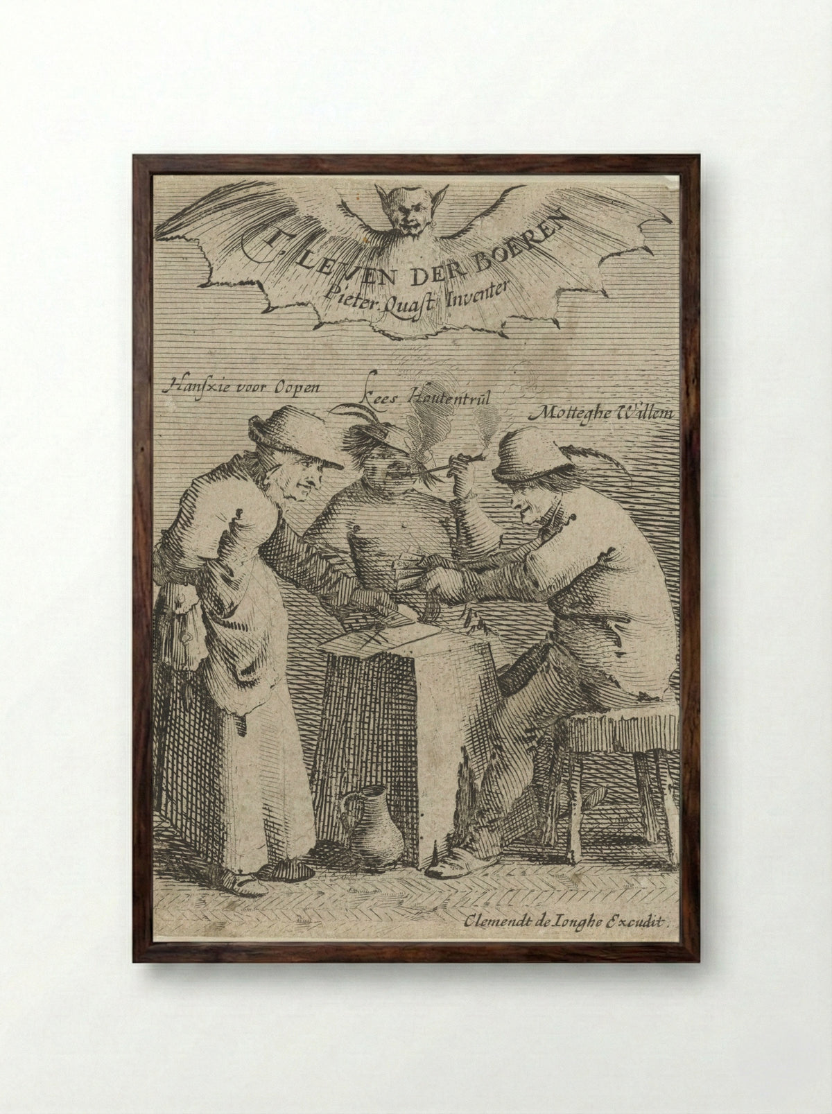 Drie boeren spelen een kaartspel - Salomon Savery - Framed Print Dark Wood