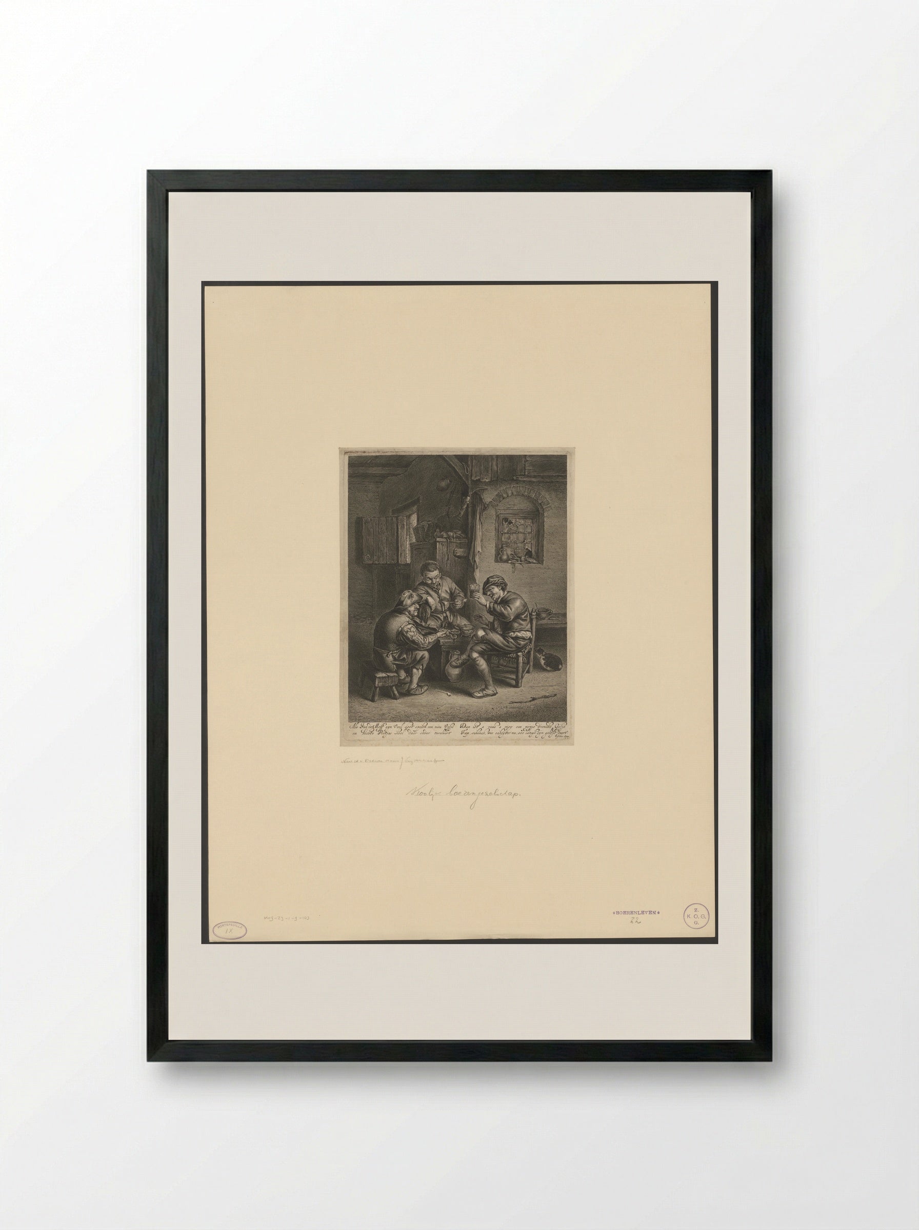 Drie boeren zittend rond een bankje - Jonas Suyderhoef - Framed Print Black