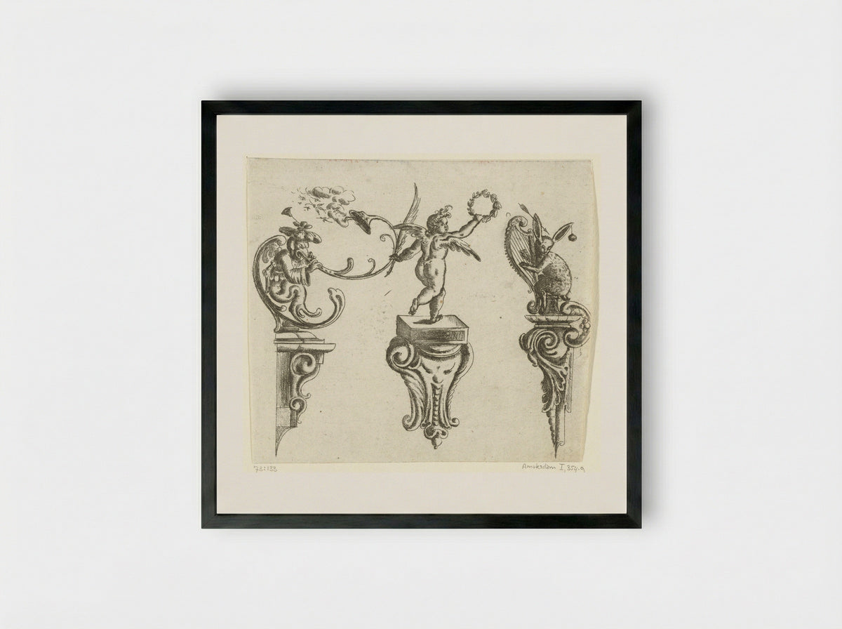 Drie consoles (Three Consoles) - Christoph Jamnitzer - Framed Print Black