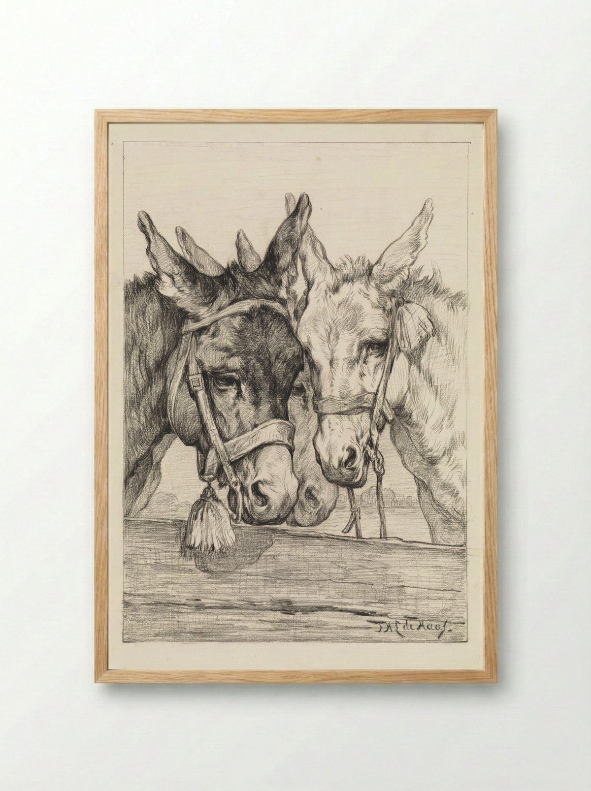 Drie ezels achter een schutting - Johannes Hubertus Leonardus de Haas - Framed Print Wood