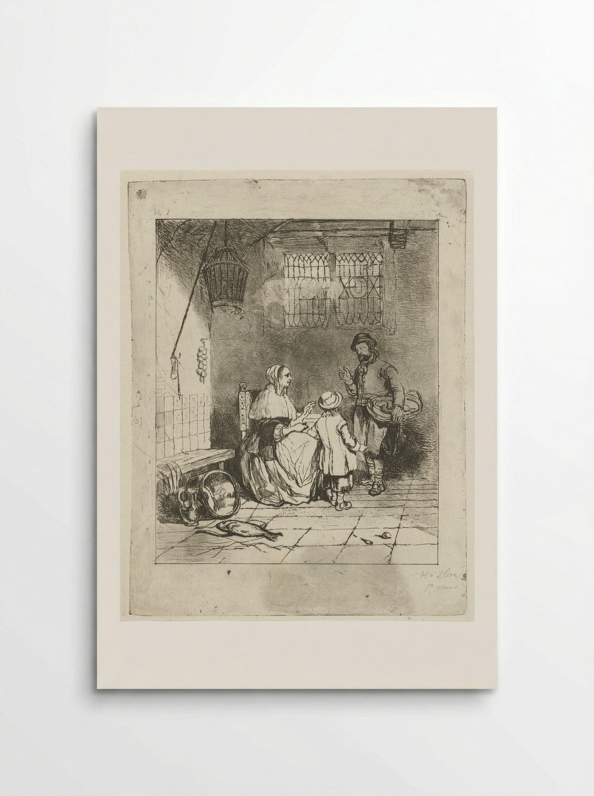 Drie figuren in een keukeninterieur - Huib van Hove Bz - Poster