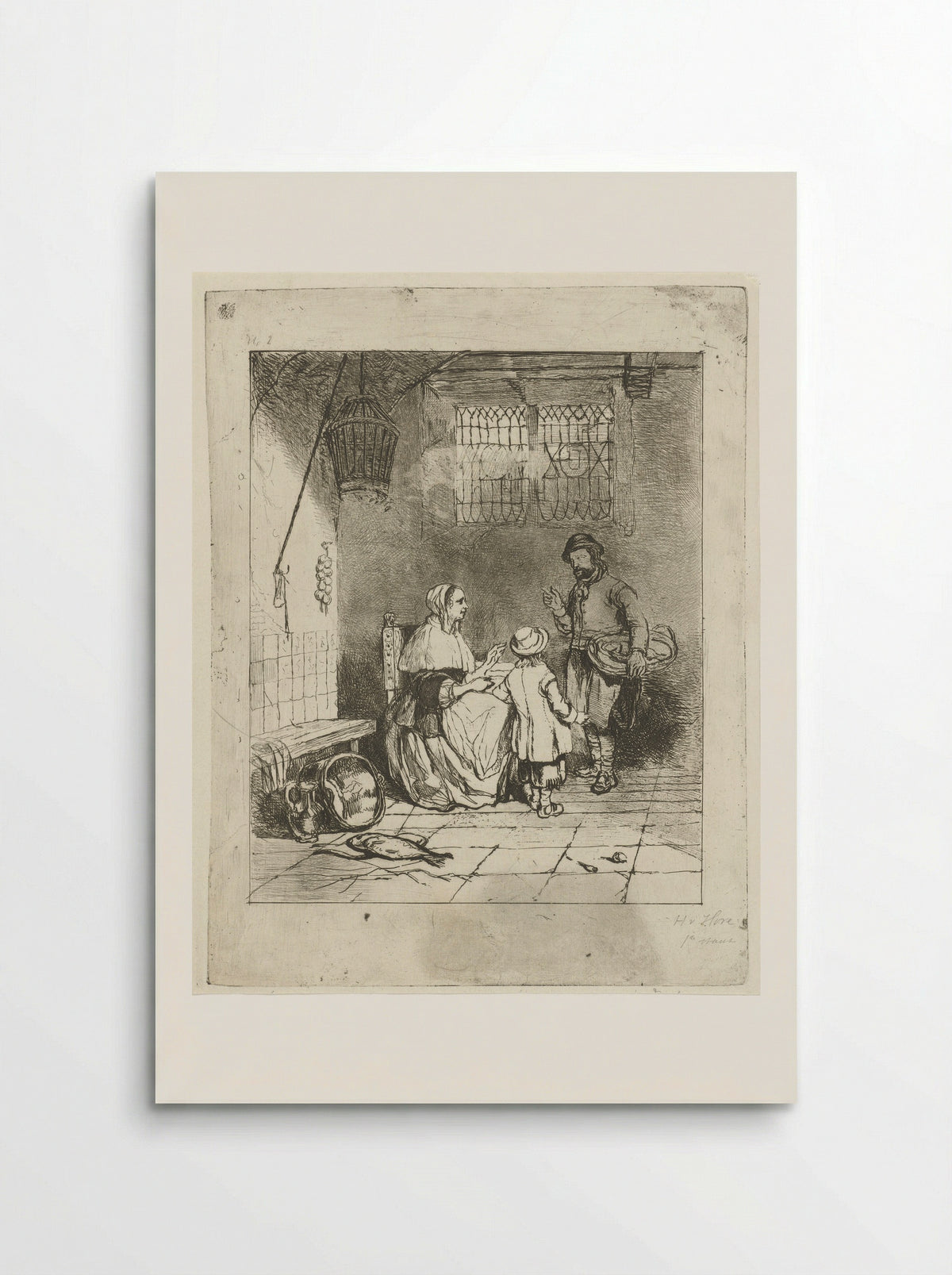 Drie figuren in een keukeninterieur - Huib van Hove Bz - Poster