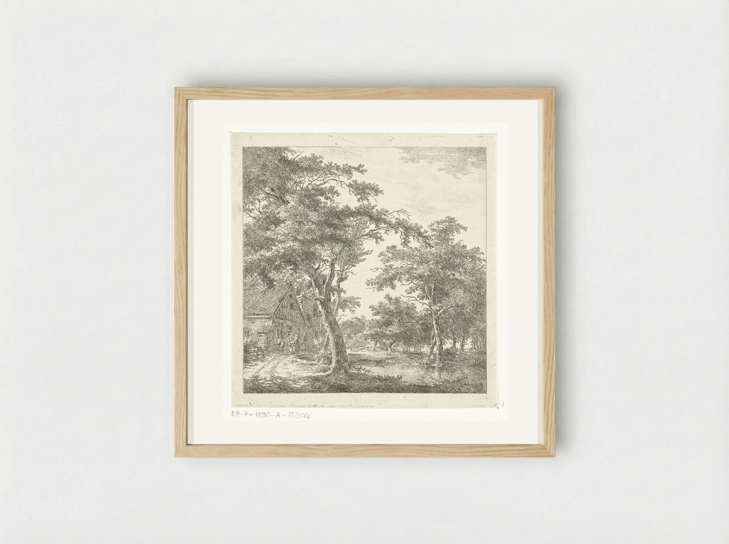 Drie figuren op een bruggetje voor een huis - Hermanus van Brussel - Framed Print Wood