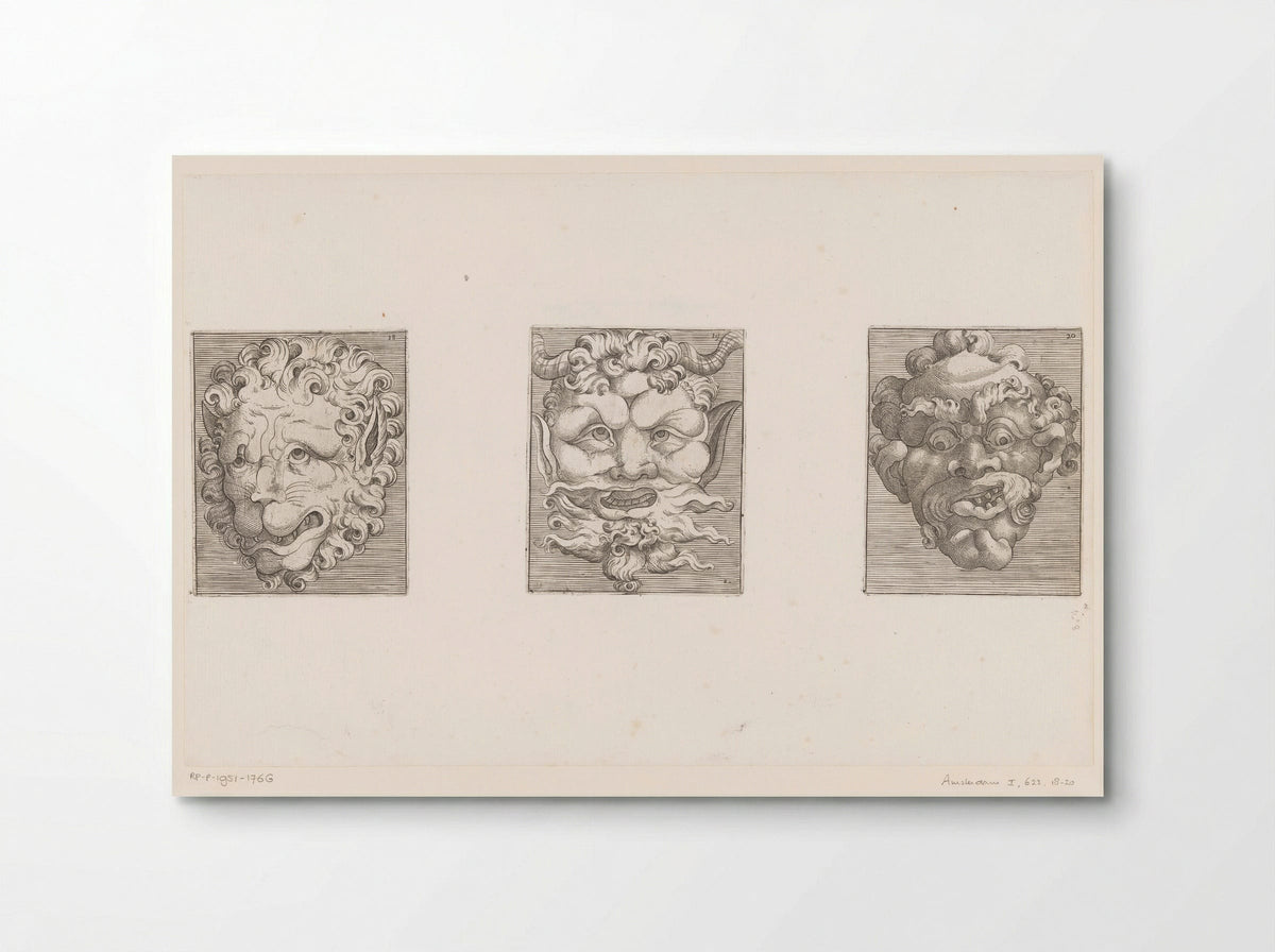 Drie groteske maskers - Adamo Scultori - Poster