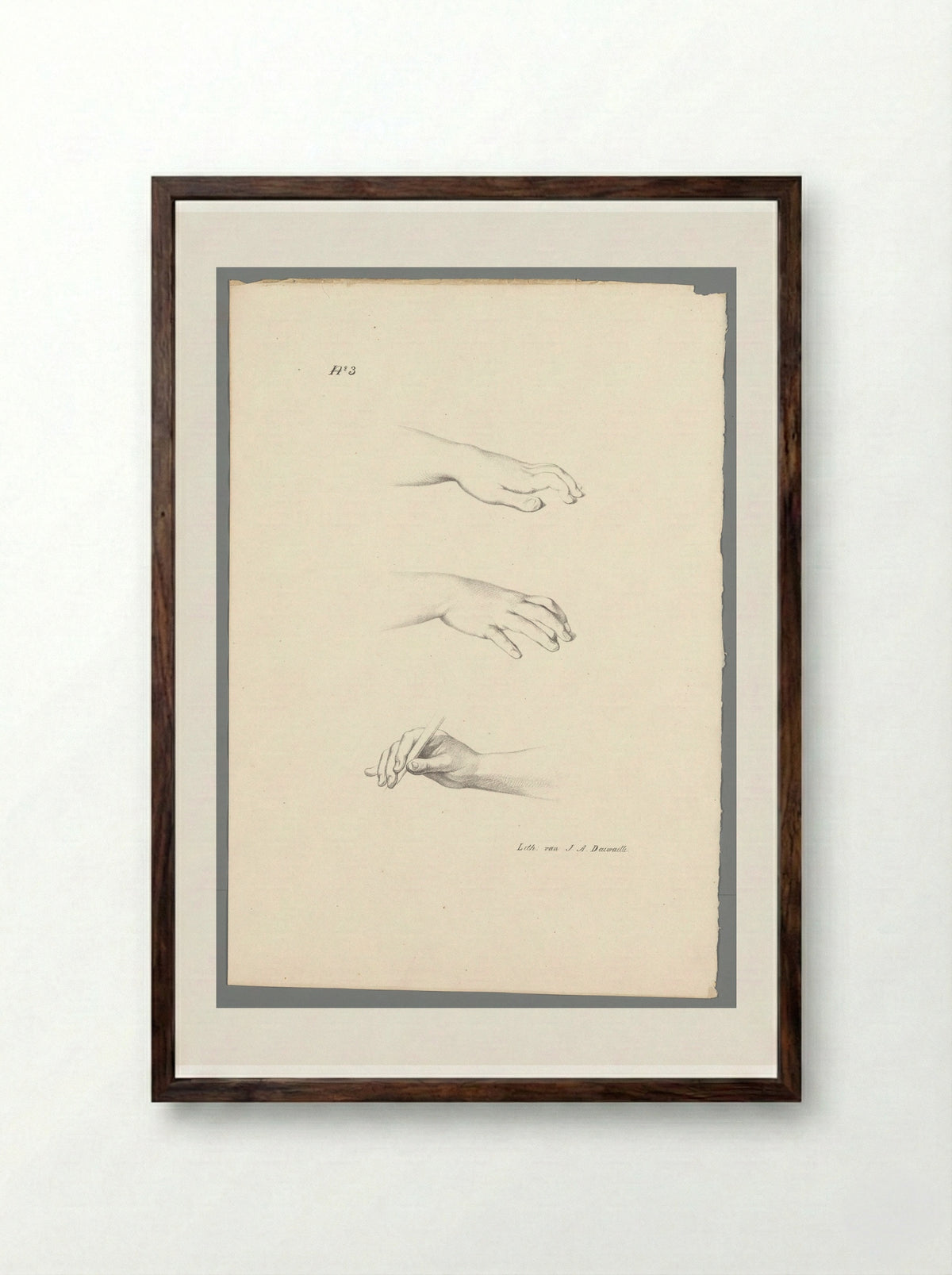 Drie handen (Three Hands) - Jean Augustin Daiwaille - Framed Print Dark Wood
