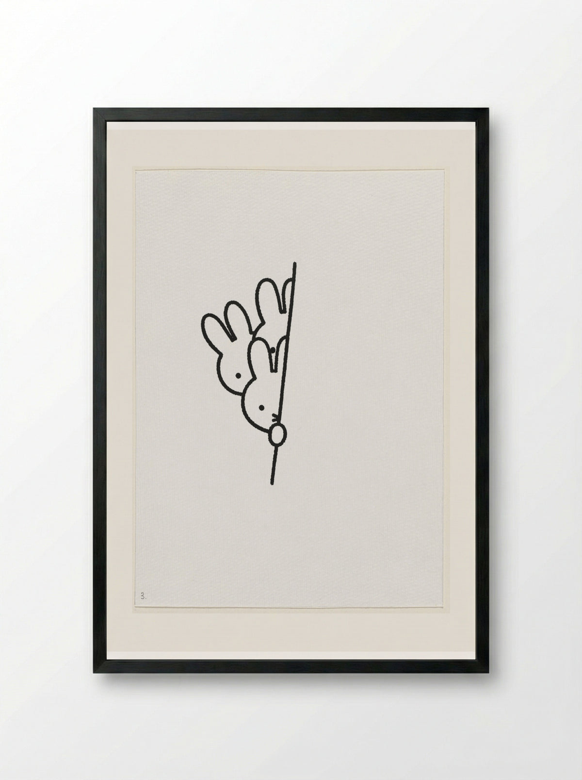Drie konijnenhoofden achter muur II - Dick Bruna - Framed Print Black