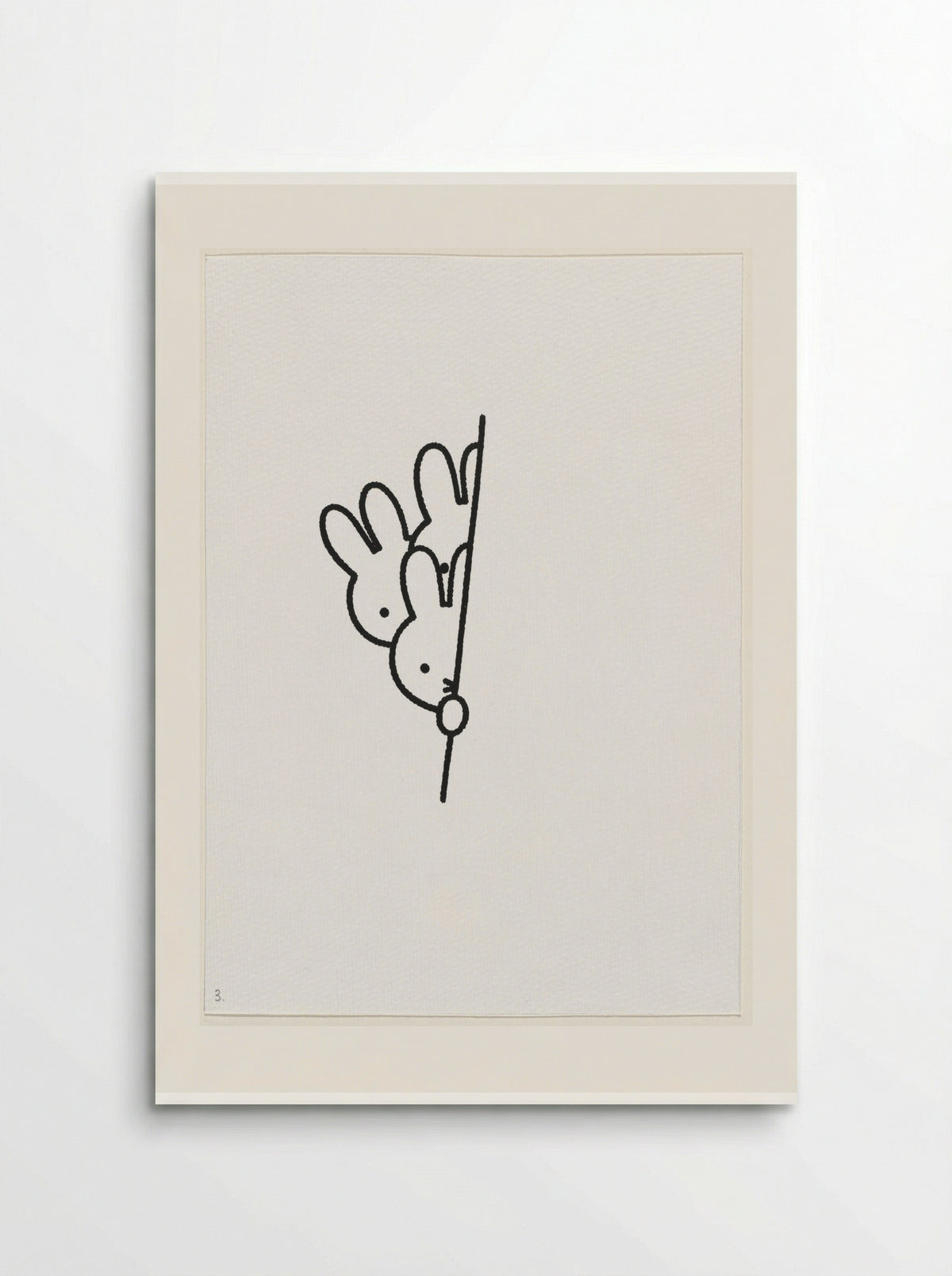Drie konijnenhoofden achter muur II - Dick Bruna - Poster