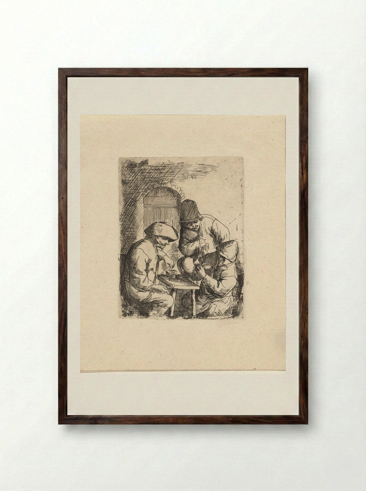 Drie mannen en een lege kruik - Jacob Laurensz. van der Vinne - Framed Print Dark Wood