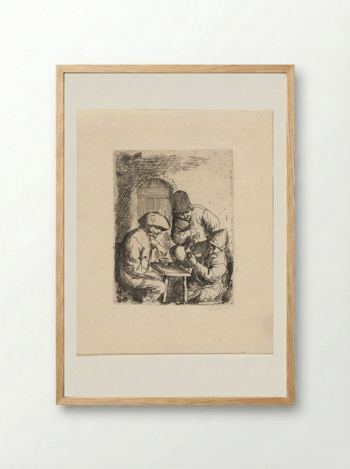 Drie mannen en een lege kruik - Jacob Laurensz. van der Vinne - Framed Print Wood