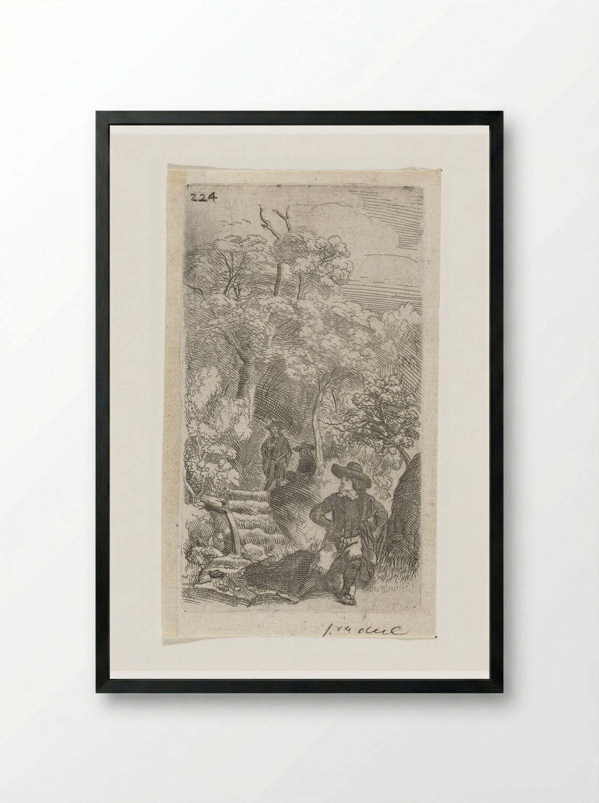 Drie mannen in een tuin - Samuel van Hoogstraten - Framed Print Black