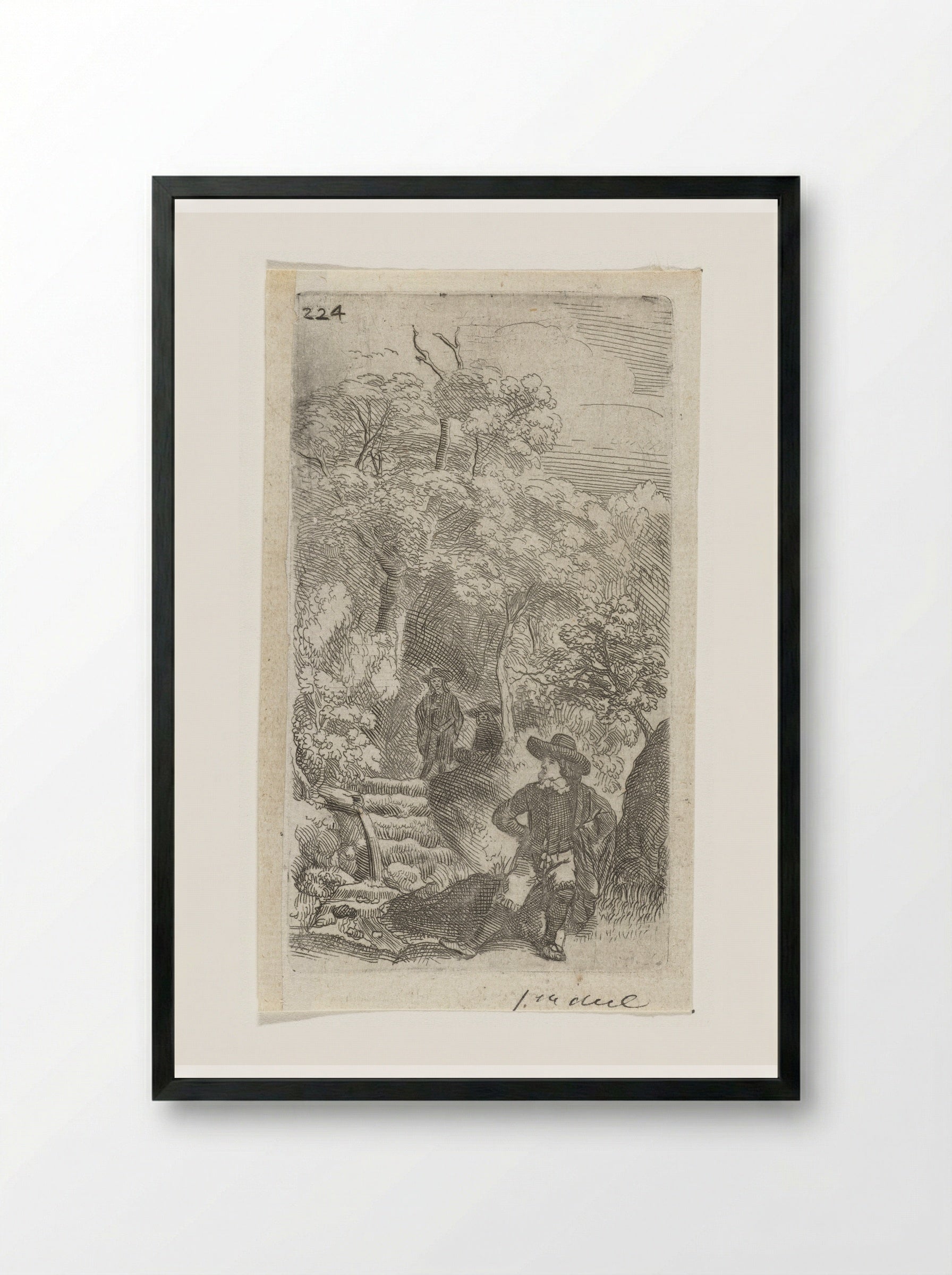 Drie mannen in een tuin - Samuel van Hoogstraten - Framed Print Black