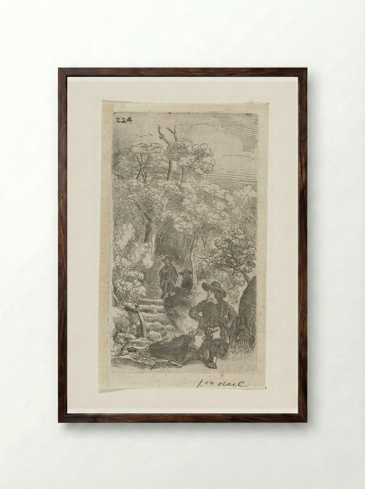 Drie mannen in een tuin - Samuel van Hoogstraten - Framed Print Dark Wood