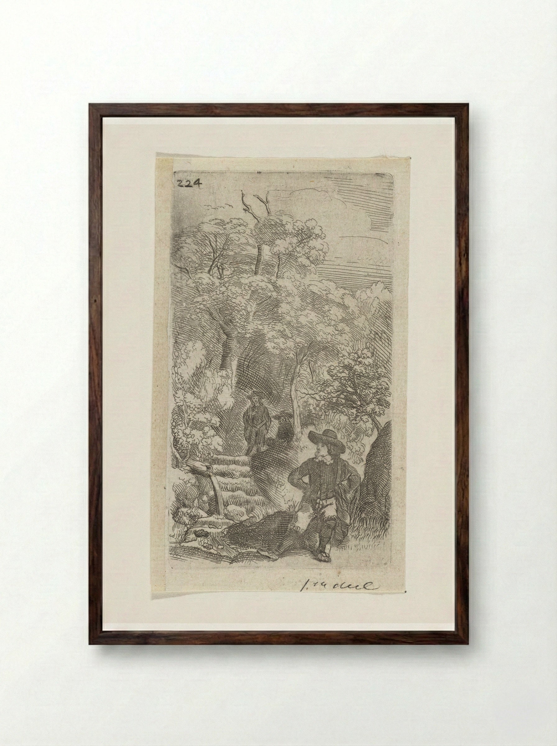 Drie mannen in een tuin - Samuel van Hoogstraten - Framed Print Dark Wood