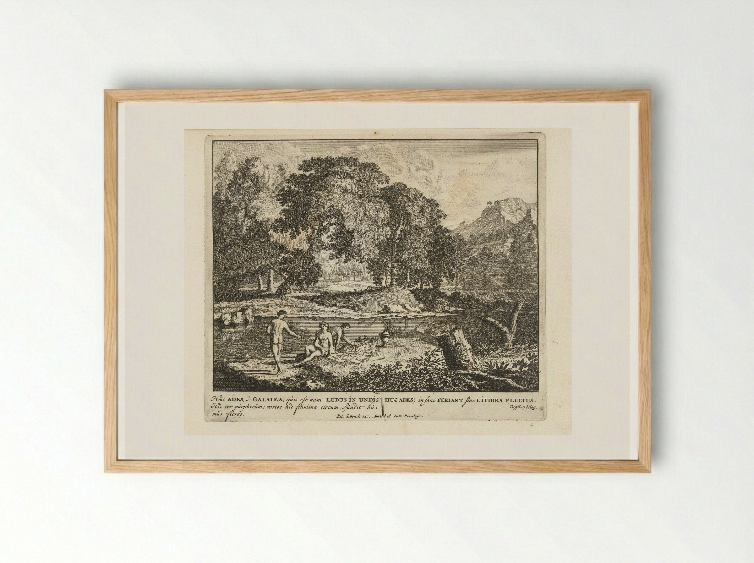 Drie nimfen baden in een meertje - Jan van Call (I) - Framed Print Wood