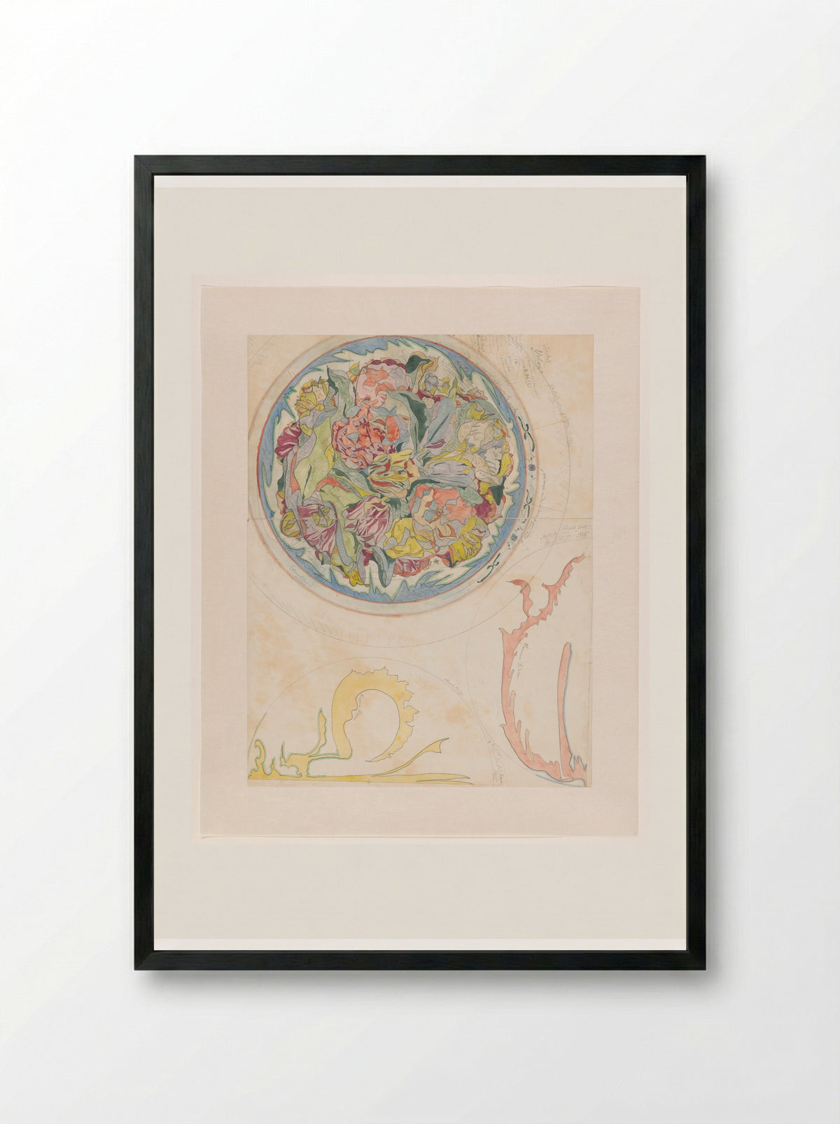 Drie ontwerpen voor aardewerkdecoratie voor schotel - Theo Colenbrander - Framed Print Black