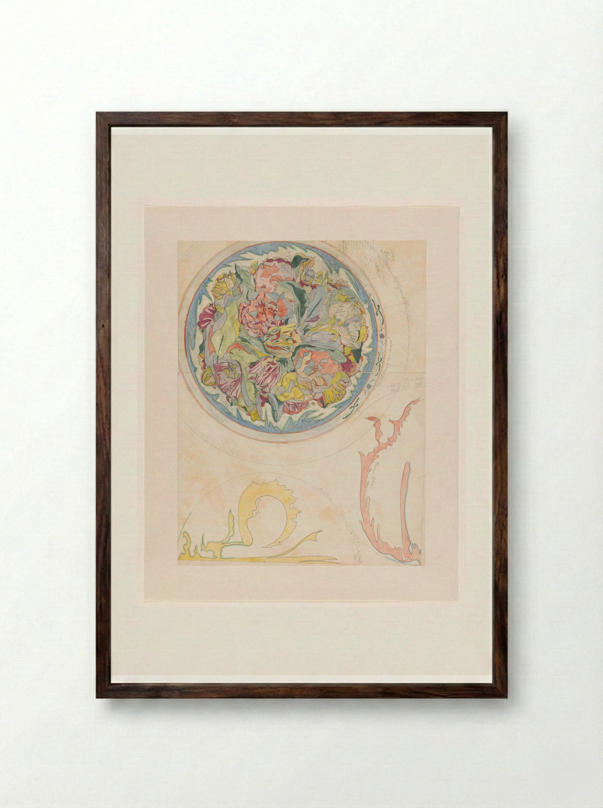 Drie ontwerpen voor aardewerkdecoratie voor schotel - Theo Colenbrander - Framed Print Dark Wood