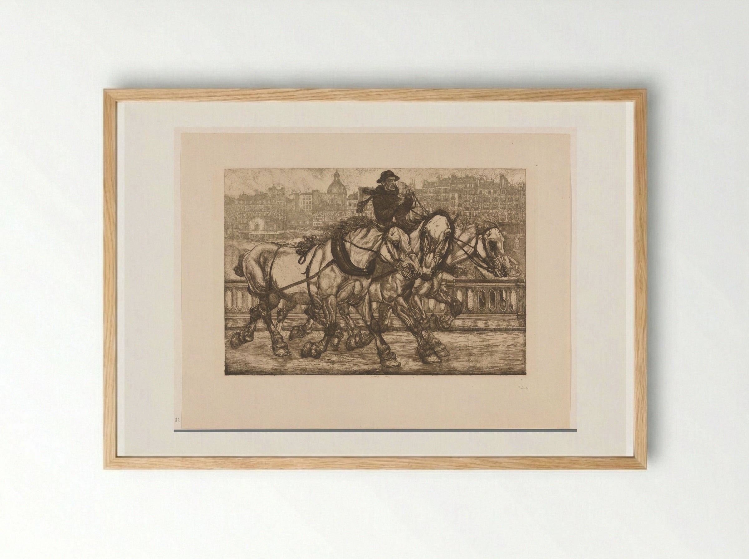 Drie paarden op de Pont de Sully in Parijs - Pieter Dupont - Framed Print Wood