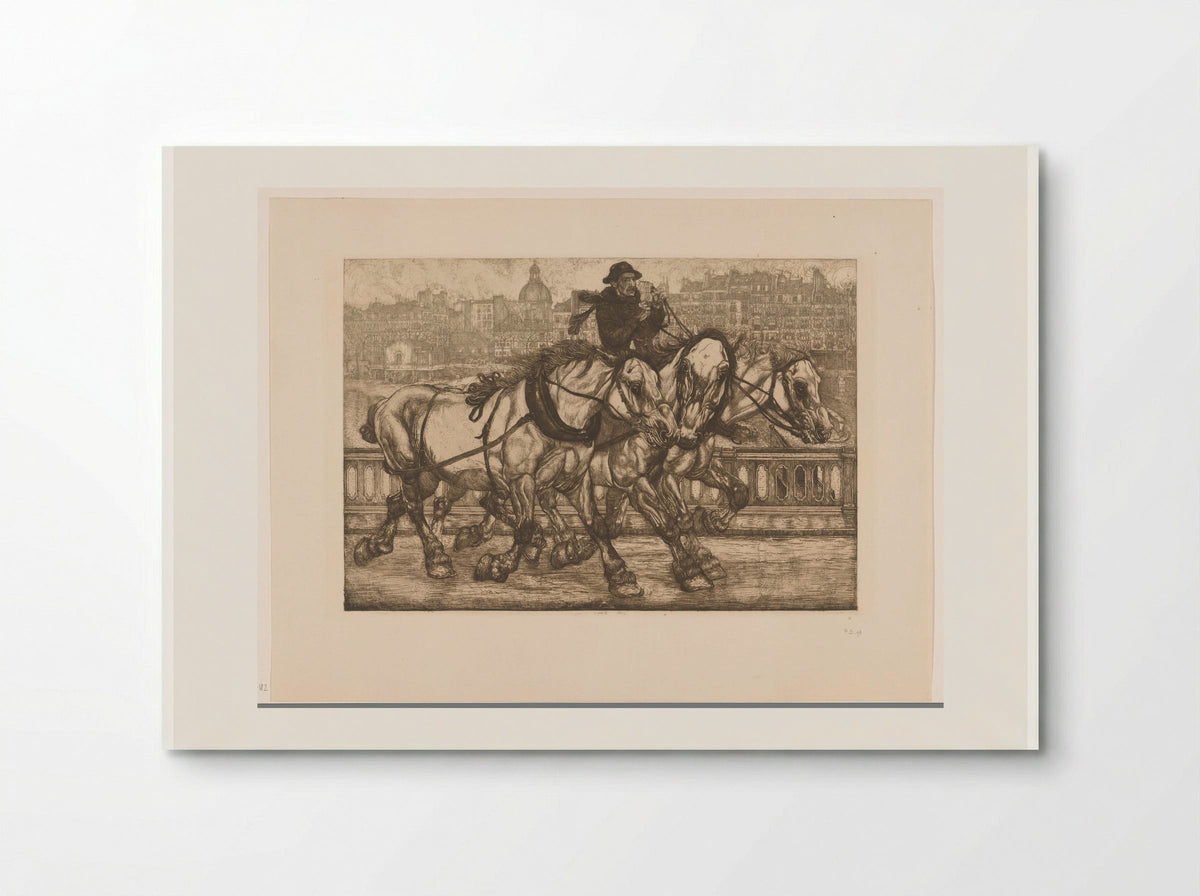 Drie paarden op de Pont de Sully in Parijs - Pieter Dupont - Poster