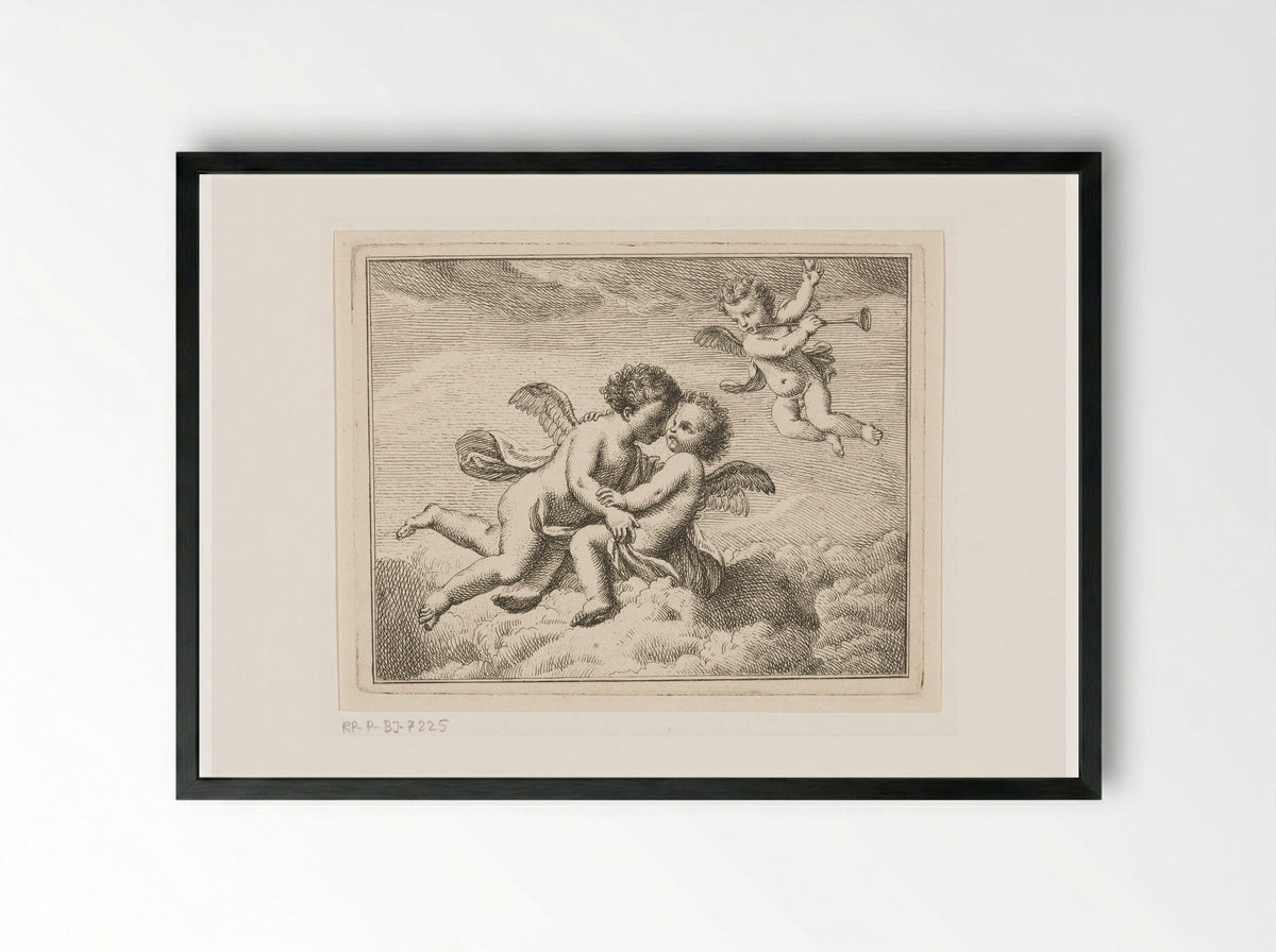 Drie putti in de wolken, een met een bazuin - Louis Fabritius Dubourg - Framed Print Black