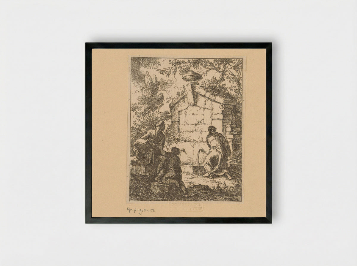 Drie reizigers halen water bij een ruïne - Franz de Paula Ferg - Framed Print Black