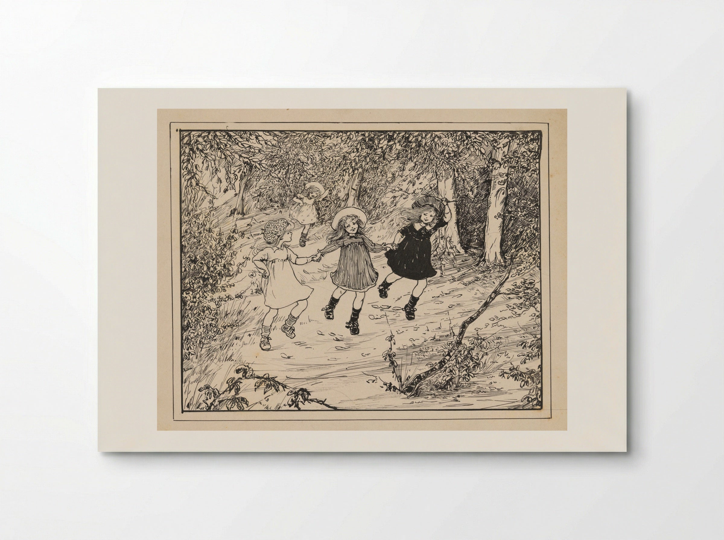 Drie rennende meisjes in een bos - Nelly Spoor - Poster
