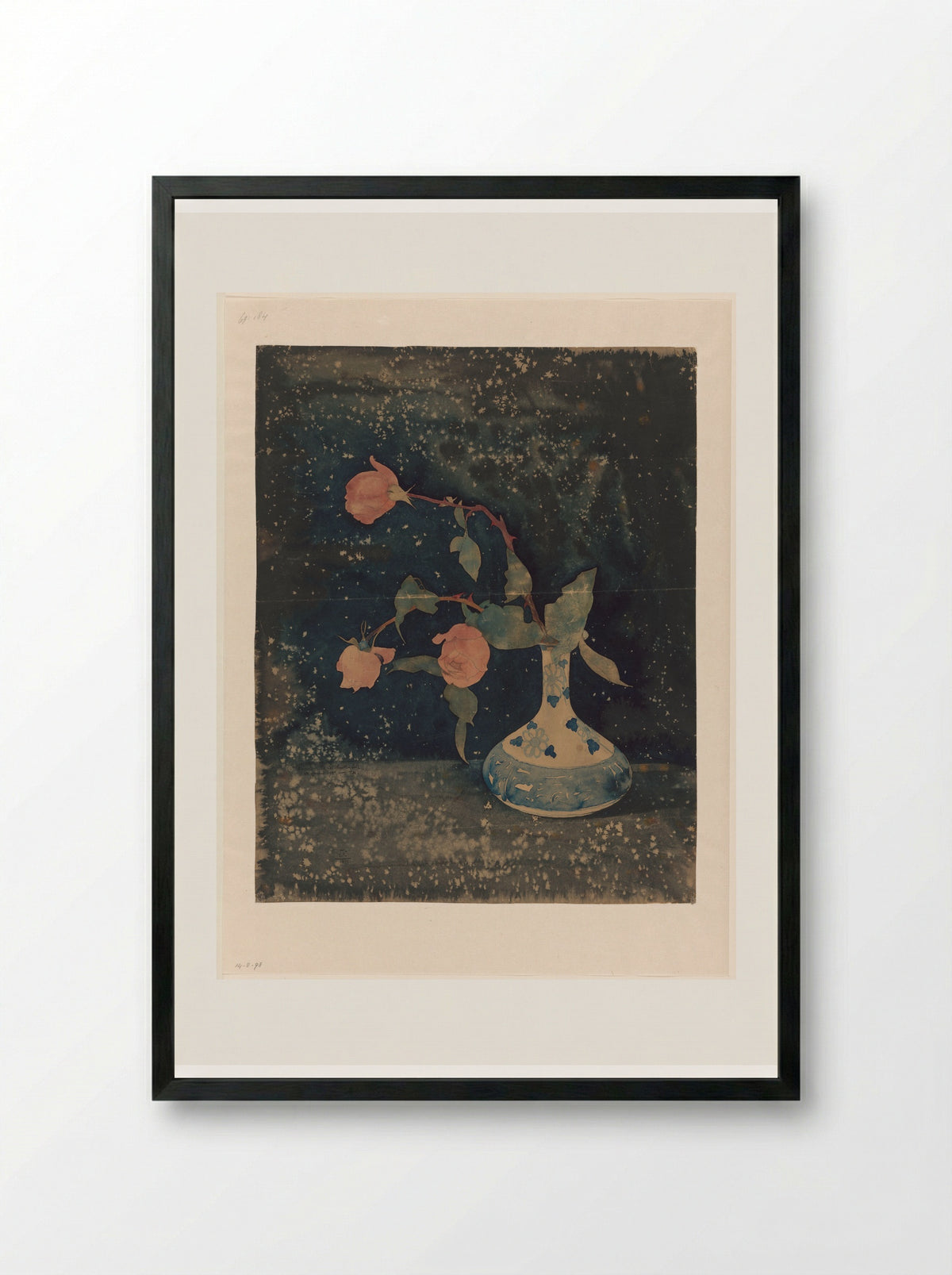 Drie rozen in een oosterse vaas - Theo Nieuwenhuis - Framed Print Black