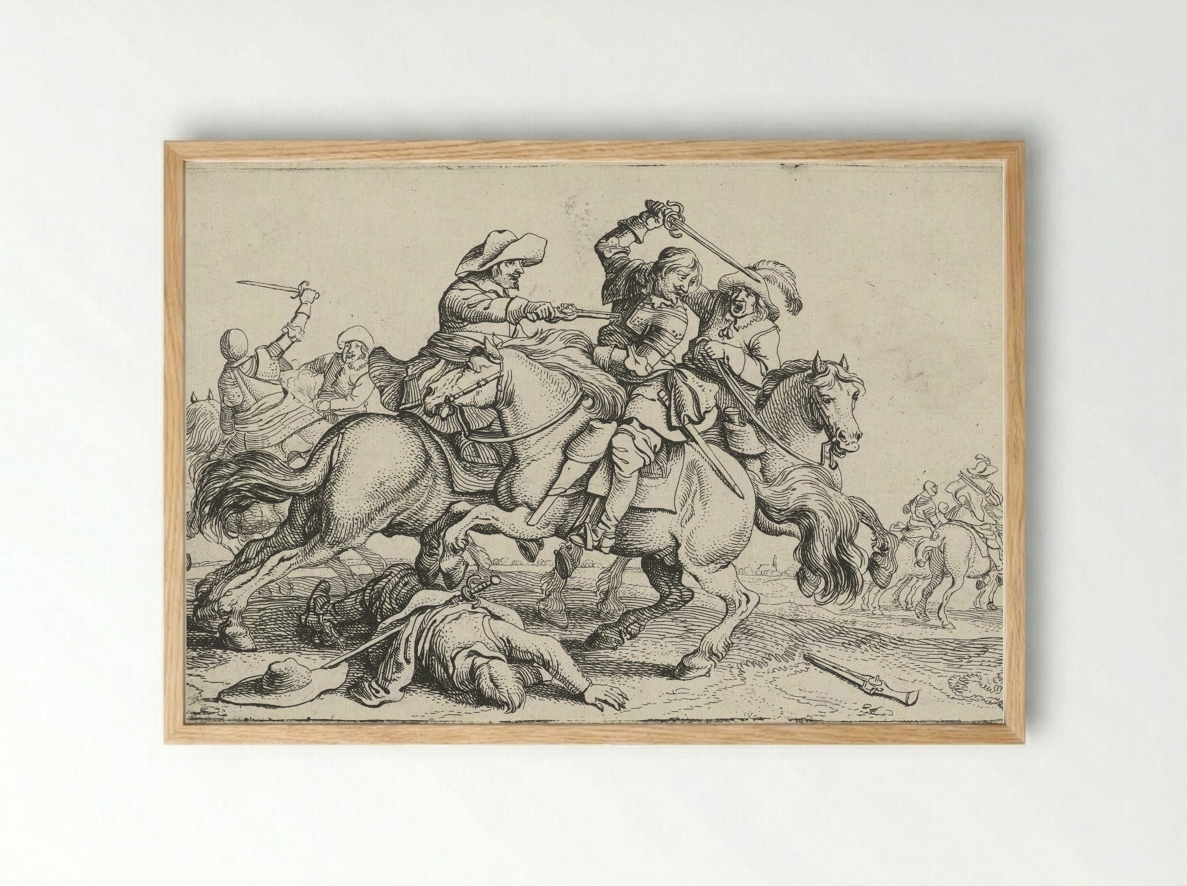Drie ruiters in gevecht - Jan Martens de Jonge - Framed Print Wood