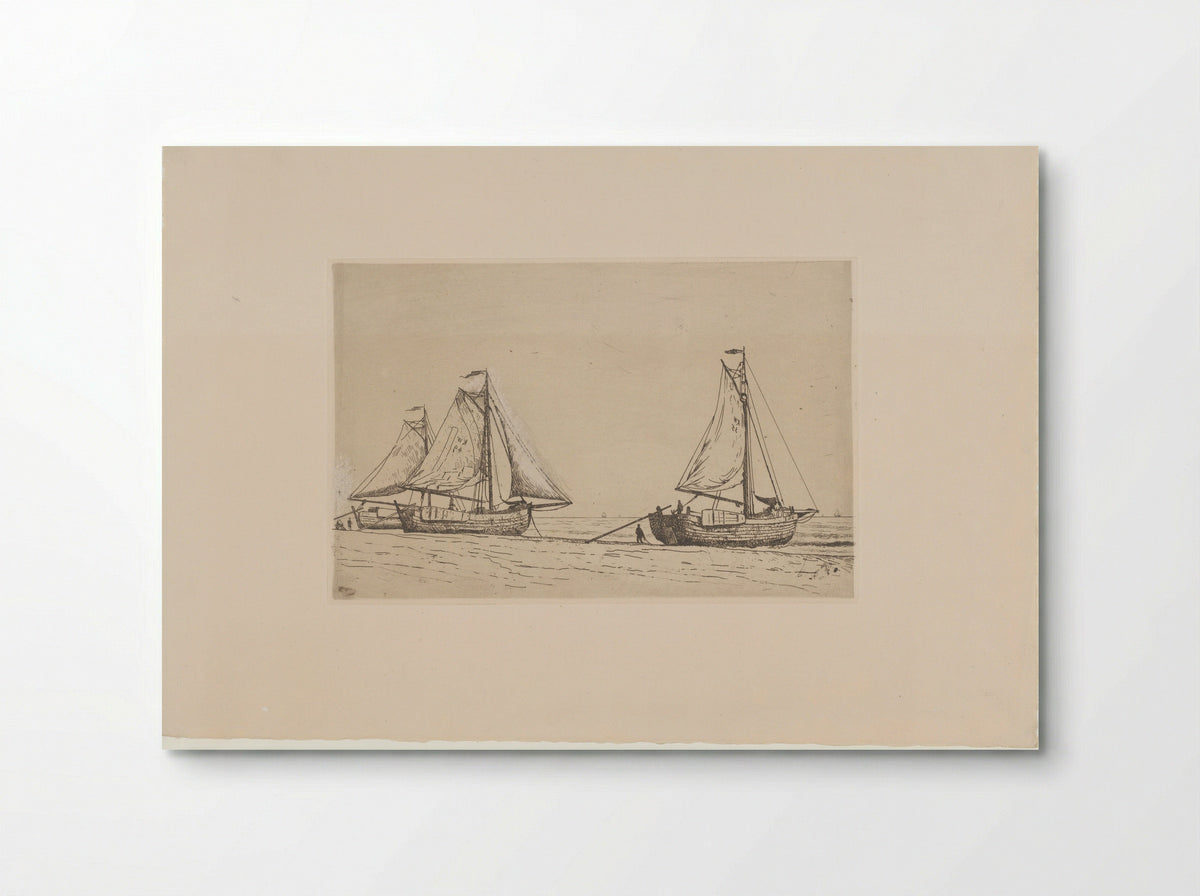 Drie vissersboten op het strand van Katwijk - Alphonse Stengelin - Poster