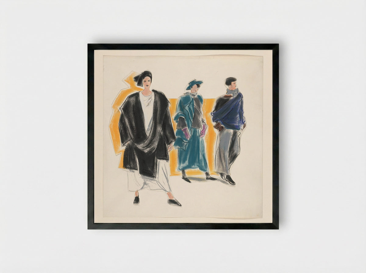 Drie vrouwelijke modellen in ruimvallende kleding - Arie Vervelde - Framed Print Black