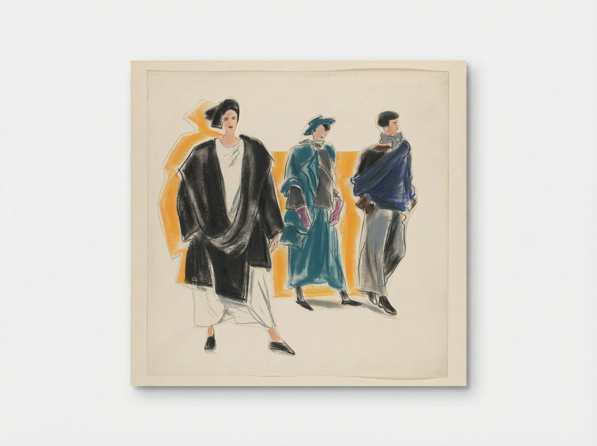 Drie vrouwelijke modellen in ruimvallende kleding - Arie Vervelde - Poster
