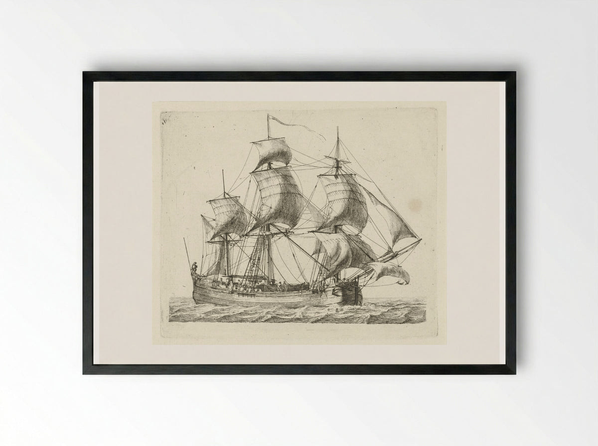 Driemaster met de wind in de zeilen - Gerrit Groenewegen - Framed Print Black