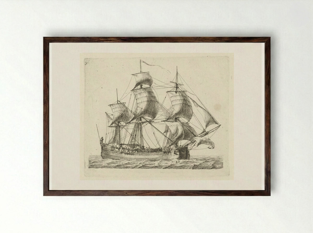 Driemaster met de wind in de zeilen - Gerrit Groenewegen - Framed Print Dark Wood