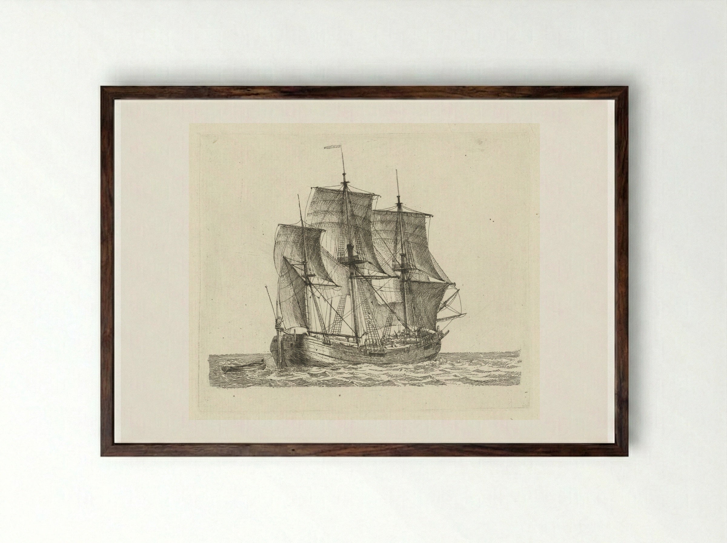Driemaster met sloep - Gerrit Groenewegen - Framed Print Dark Wood