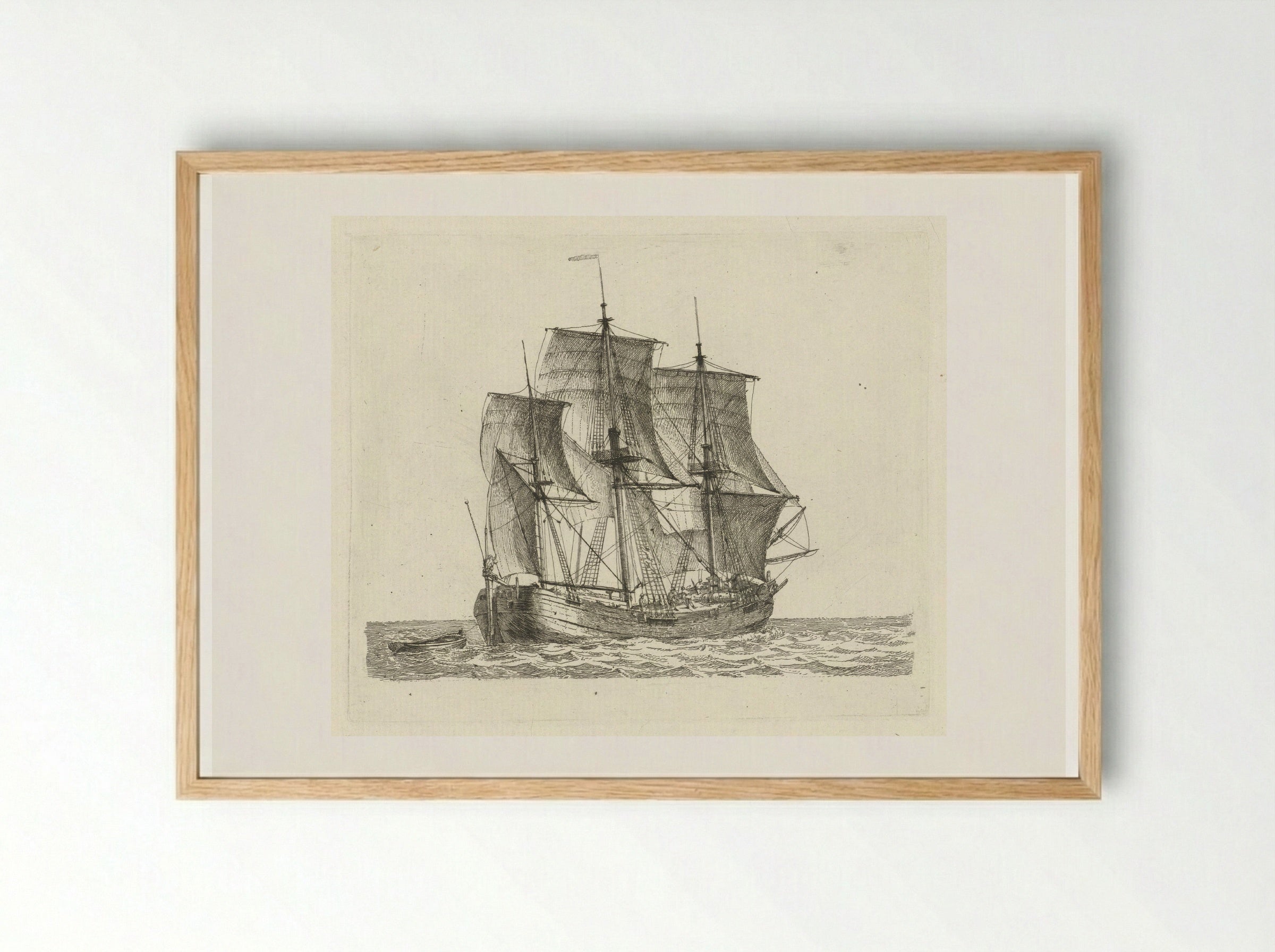 Driemaster met sloep - Gerrit Groenewegen - Framed Print Wood