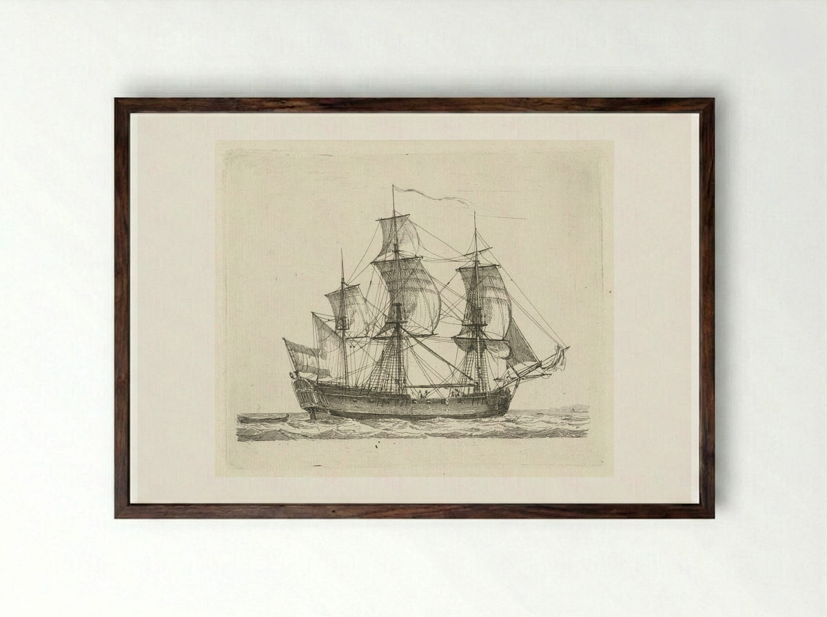 Driemaster met vlag - Gerrit Groenewegen - Framed Print Dark Wood