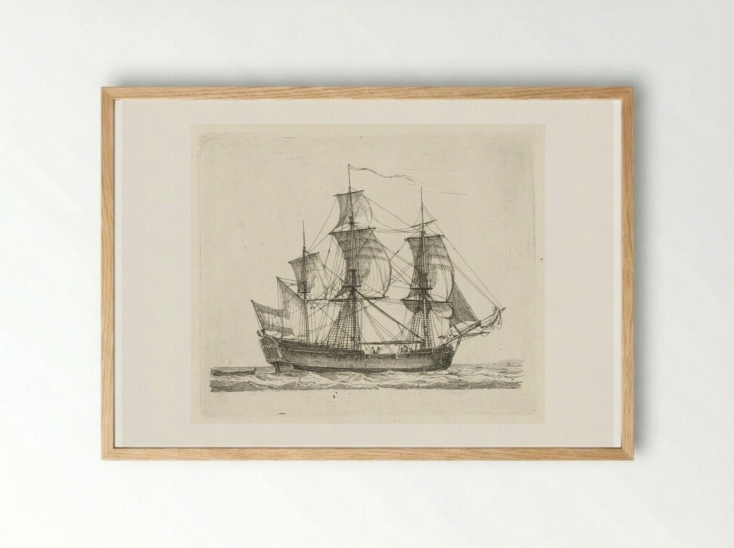 Driemaster met vlag - Gerrit Groenewegen - Framed Print Wood