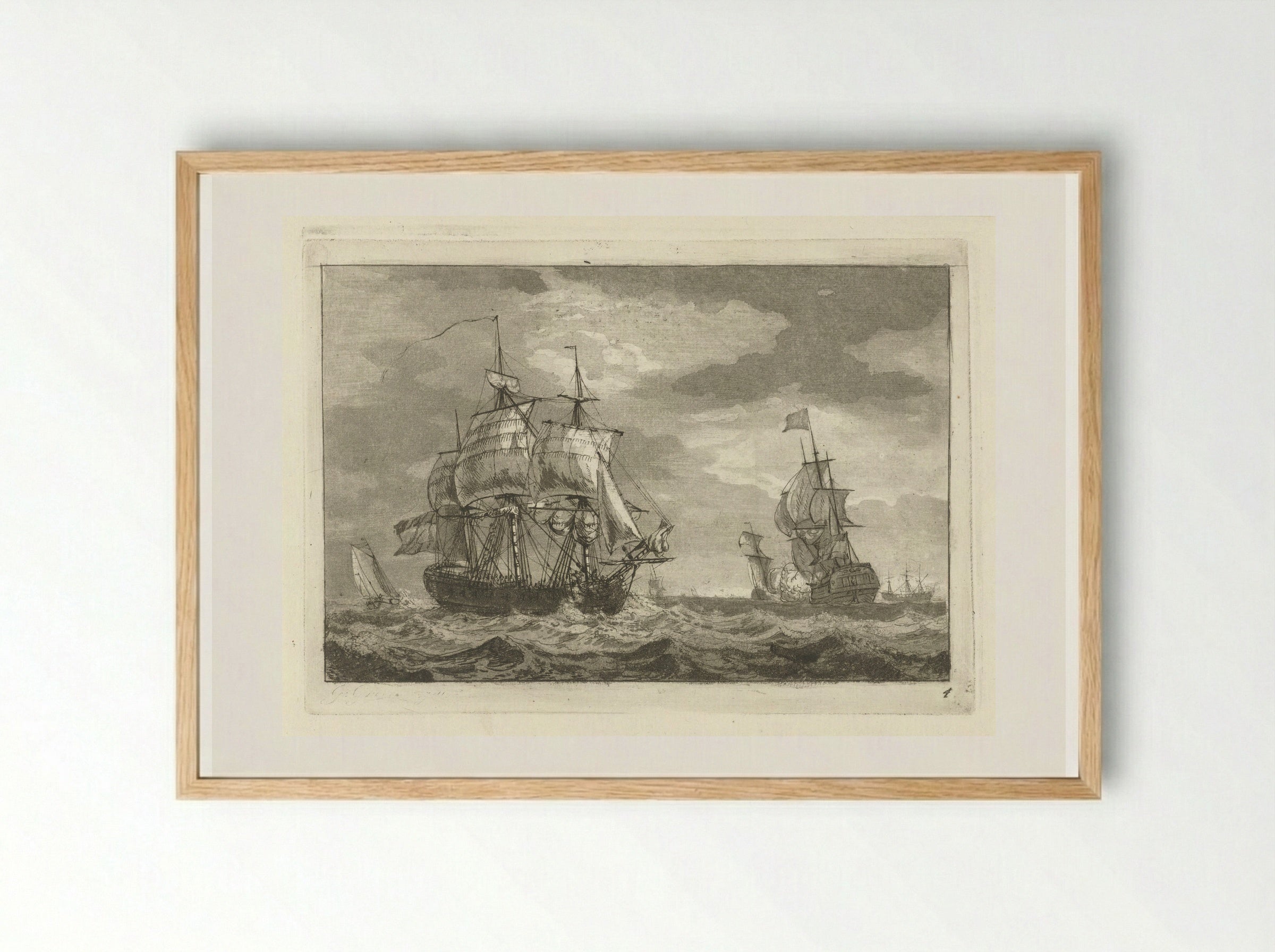Driemasters op onrustig water - Gerrit Groenewegen - Framed Print Wood