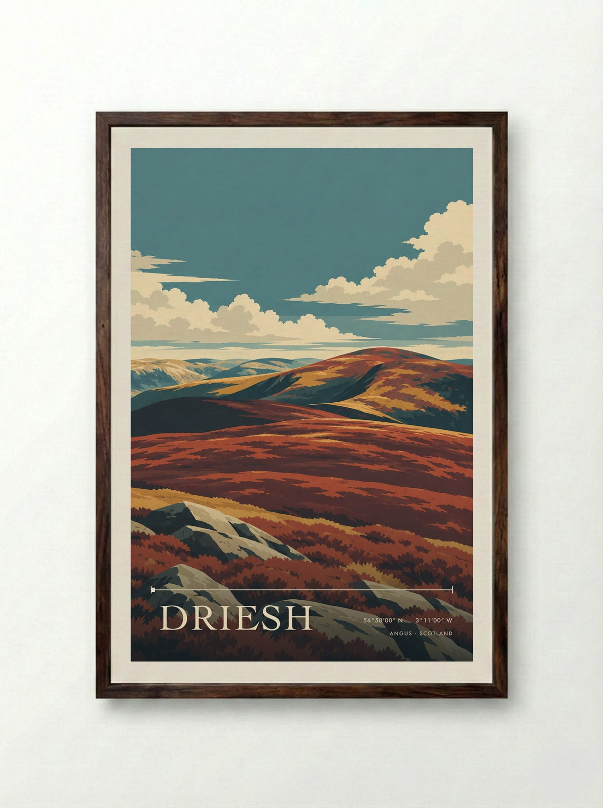 Driesh, Angus | Travel Poster - Framed Print Dark Wood